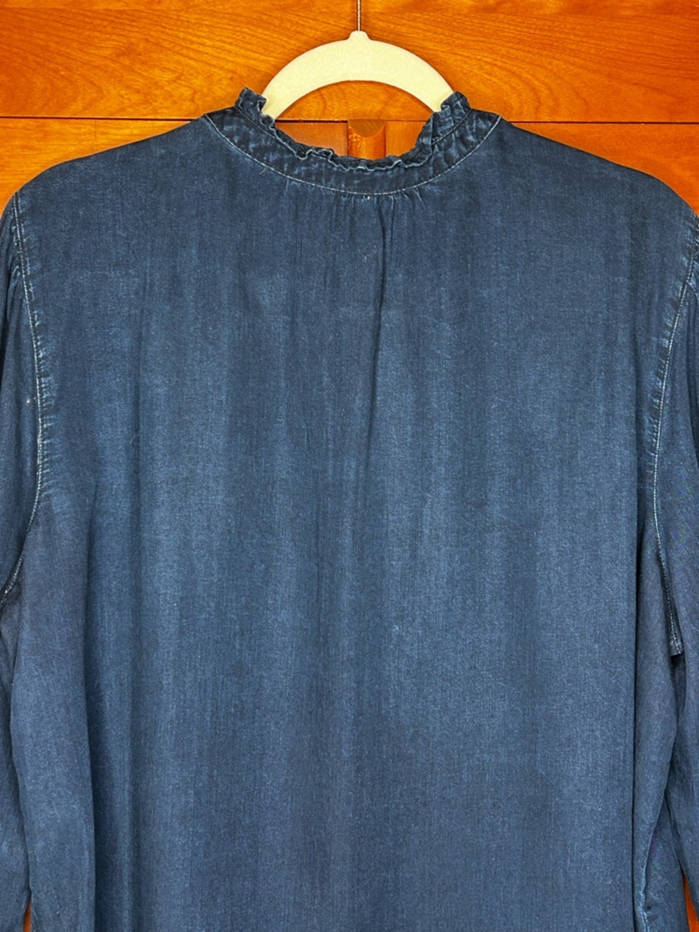 Chambray Embroidered Lace Cutwork Yoke Long Sleeve Blouse Peasant Cottagecore - Picture 9 of 14